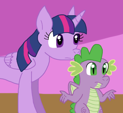 Size: 888x816 | Tagged: safe, artist:cmara, spike, twilight sparkle, alicorn, dragon, pony, g4, duo, duo male and female, female, male, twilight sparkle (alicorn)