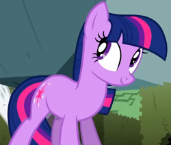 Size: 481x407 | Tagged: safe, screencap, twilight sparkle, earth pony, pony, g4, season 2, the return of harmony, cropped, cute, earth pony twilight, female, mare, missing horn, offscreen character, race swap, solo, twiabetes