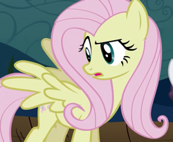 Size: 781x640 | Tagged: safe, screencap, fluttershy, pegasus, pony, g4, season 2, the return of harmony, confused, cropped, discorded, eyebrows, female, flutterbitch, fluttercruel, looking at something, mare, offscreen character, raised eyebrow, solo, spread wings, wings