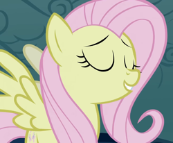 Size: 904x744 | Tagged: safe, screencap, fluttershy, pegasus, pony, g4, season 2, the return of harmony, cropped, discorded, eyes closed, female, flutterbitch, fluttercruel, grin, mare, smiling, smug, solo, spread wings, wings