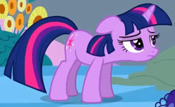 Size: 385x236 | Tagged: safe, screencap, twilight sparkle, pony, unicorn, g4, season 2, the return of harmony, cropped, ears back, female, floppy ears, lidded eyes, mare, solo, standing, tired, unicorn twilight