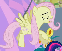 Size: 471x390 | Tagged: safe, screencap, fluttershy, pegasus, pony, g4, season 2, the return of harmony, cropped, discorded, eyes closed, female, flutterbitch, fluttercruel, flying, mare, offscreen character, open mouth, solo focus