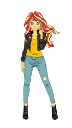 Size: 780x1386 | Tagged: artist needed, safe, ai content, sunset shimmer, human, equestria girls, g4, clothes, denim, jacket, jeans, leather, leather jacket, pants, simple background, solo, transparent background