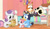 Size: 828x475 | Tagged: safe, artist:porygon2z, sweetie belle, dog, pony, titan, unicorn, semi-anthro, g4, australian cattle dog, bed, bedroom, bingo heeler, bluey, bluey heeler, broken horn, crossover, cute, diasweetes, eyes closed, female, filly, foal, horn, king clawthorne, laughing, male, open mouth, open smile, pet collar, playing, plushie, skull, smiling, the owl house, tickling