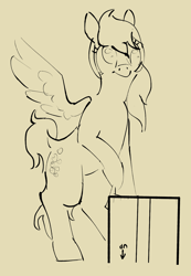 Size: 900x1300 | Tagged: safe, artist:rapt, derpy hooves, g4, beige background, box, cardboard box, simple background, sketch