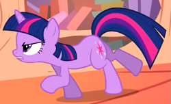 Size: 511x311 | Tagged: safe, screencap, twilight sparkle, pony, unicorn, g4, season 2, the return of harmony, angry, cropped, female, golden oaks library, looking at someone, mare, offscreen character, ready to fight, solo, standing on two hooves, unicorn twilight