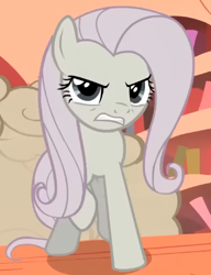 Size: 352x458 | Tagged: safe, screencap, fluttershy, pegasus, pony, g4, season 2, the return of harmony, cropped, discorded, female, flutterbitch, fluttercruel, golden oaks library, gritted teeth, looking at someone, mare, offscreen character, solo, teeth