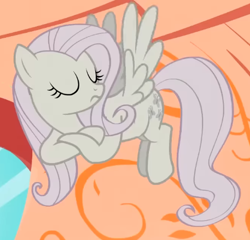 Size: 457x439 | Tagged: safe, screencap, fluttershy, pegasus, pony, g4, season 2, the return of harmony, cropped, crossed arms, discorded, eyes closed, female, flutterbitch, fluttercruel, flying, golden oaks library, mare, solo