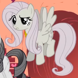 Size: 338x340 | Tagged: safe, screencap, fluttershy, pegasus, pony, g4, season 2, the return of harmony, confused, cropped, discorded, element of kindness, female, flutterbitch, fluttercruel, flying, golden oaks library, looking at someone, mare, offscreen character