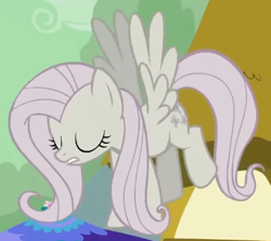 Size: 429x382 | Tagged: safe, screencap, fluttershy, pegasus, pony, g4, my little pony: friendship is magic, season 2, the return of harmony, cropped, discorded, eyes closed, female, flutterbitch, fluttercruel, flying, mare, solo