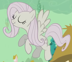 Size: 548x470 | Tagged: safe, screencap, fluttershy, pegasus, pony, g4, season 2, the return of harmony, cropped, discorded, eyes closed, female, flutterbitch, fluttercruel, flying, mare, nose wrinkle, scrunchy face, solo