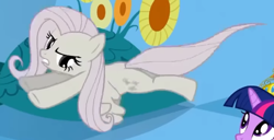 Size: 508x261 | Tagged: safe, screencap, fluttershy, pegasus, pony, g4, season 2, the return of harmony, cropped, discorded, female, flutterbitch, fluttercruel, flying, looking at someone, mare, offscreen character