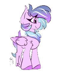 Size: 489x589 | Tagged: safe, artist:starcasteclipse, oc, oc only, oc:amora jayflight, pegasus, pony, animated, bowing, colored hooves, colored wings, colored wingtips, female, gif, i watch it for the ears, mare, multicolored wings, simple background, solo, transparent background, triangle eyes, wing gesture, winged hooves, wings