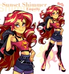 Size: 1910x2048 | Tagged: safe, artist:libbly_libby, sunset shimmer, human, equestria girls, g4, boots, clothes, ear piercing, female, hand on hip, high heels, long hair, midriff, pants, piercing, shoes, simple background, solo, thigh boots, white background