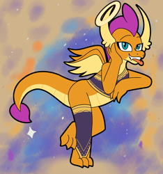 Size: 4500x4809 | Tagged: safe, artist:aaron amethyst, smolder, dragon, g4, absurd resolution, bottomless, clothes, female, halo, partial nudity, socks, solo, tongue out