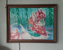 Size: 1280x1031 | Tagged: safe, artist:jsunlight, autumn blaze, kirin, auction, craft, photo, solo, traditional art, watercolor painting