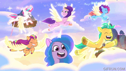 Size: 600x338 | Tagged: safe, screencap, hitch trailblazer, izzy moonbow, misty brightdawn, pipp petals, sunny starscout, zipp storm, alicorn, pony, g5, my little pony: tell your tale, the lone alicorn, spoiler:g5, spoiler:my little pony: tell your tale, spoiler:tyts02e07, alicornified, animated, artificial horn, artificial wings, augmented, dream, everyone is an alicorn, gifrun.com, hitchcorn, horn, izzycorn, magic, magic horn, magic wings, mane five, mane six (g5), mistycorn, pippcorn, race swap, rebirth misty, skyros, sunny survives together with her friends, sunnycorn, wings, youtube link, zippcorn