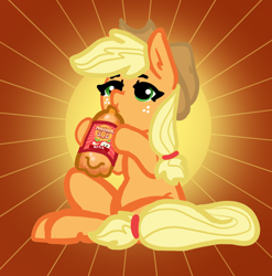 Size: 1278x1292 | Tagged: safe, artist:nootaz, applejack, earth pony, pony, g4, apple, drink, drinking, female, mare, soda, solo, that pony sure does love apples