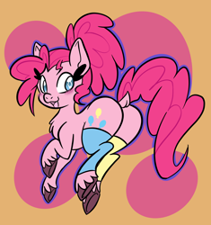 Size: 3104x3299 | Tagged: safe, artist:steelsoul, pinkie pie, earth pony, pony, alternate hairstyle, balloonbutt, blushing, butt, butt focus, clothes, dock, looking at you, looking back, plot, socks, solo, tail