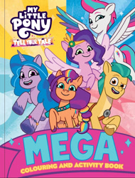 Size: 824x1082 | Tagged: safe, hitch trailblazer, izzy moonbow, pipp petals, sunny starscout, zipp storm, earth pony, pegasus, unicorn, g5, my little pony: tell your tale, official, 2d, activity book, australia, book, coloring book, flying, looking at you, merchandise, smiling, smiling at you, target