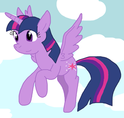 Size: 1043x992 | Tagged: safe, artist:cmara, twilight sparkle, alicorn, pony, g4, cloud, female, flying, solo, twilight sparkle (alicorn)