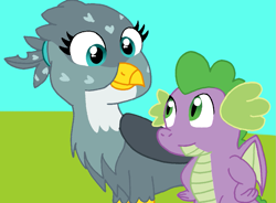 Size: 915x674 | Tagged: safe, artist:cmara, gabby, spike, dragon, griffon, g4, female, male, winged spike, wings