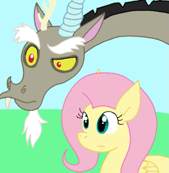 Size: 855x877 | Tagged: safe, artist:cmara, discord, fluttershy, draconequus, pegasus, pony, g4, female, male