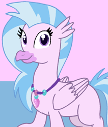 Size: 694x817 | Tagged: safe, artist:cmara, silverstream, classical hippogriff, hippogriff, g4, female, folded wings, jewelry, looking at you, necklace, pink background, simple background, smiling, smiling at you, solo, wings