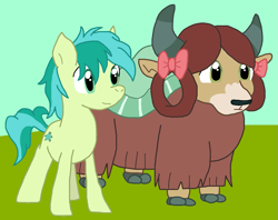 Size: 1241x981 | Tagged: safe, artist:cmara, sandbar, yona, earth pony, pony, yak, g4, cloven hooves, duo, female, male