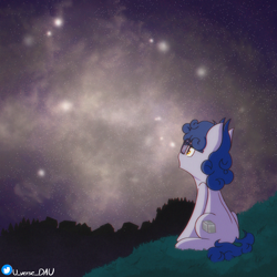 Size: 3000x3000 | Tagged: safe, artist:juniverse, oc, oc only, earth pony, pony, commission, grass, looking up, mountain, night, scenery, sitting, solo, stars