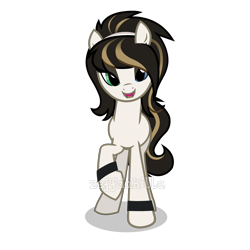 Size: 2500x2505 | Tagged: safe, artist:sunbusting, artist:zeffdakilla, oc, oc only, oc:lockette, earth pony, pony, bracelet, brown mane, ear piercing, emo, female, jewelry, lidded eyes, lip piercing, looking at you, mare, piercing, raised hoof, simple background, smiling, solo, standing, transparent background, vector