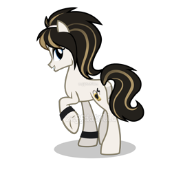 Size: 2500x2504 | Tagged: safe, artist:sunbusting, artist:zeffdakilla, oc, oc only, oc:lockette, earth pony, pony, bracelet, brown mane, ear piercing, emo, female, jewelry, lip piercing, looking at you, mare, piercing, raised hoof, raised leg, simple background, smiling, solo, standing, transparent background, vector
