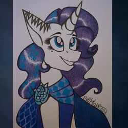 Size: 1073x1073 | Tagged: safe, artist:raritylover152, rarity, pony, unicorn, equestria girls, equestria girls series, g4, the other side, beauty mark, clothes, female, horn, mare, ponified, signature, solo, traditional art