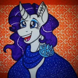 Size: 1160x1160 | Tagged: safe, artist:raritylover152, rarity, pony, unicorn, equestria girls, equestria girls series, g4, the other side, clothes, female, horn, mare, open mouth, open smile, ponified, redraw, signature, smiling, solo, sternocleidomastoid, traditional art