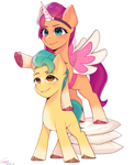 Size: 1780x2174 | Tagged: safe, artist:xiaowu07, hitch trailblazer, sunny starscout, earth pony, pony, g5, cute, duo, duo male and female, female, male, mare, simple background, smiling, stallion, white background
