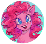 Size: 1280x1233 | Tagged: safe, artist:samix-asb, part of a set, pinkie pie, earth pony, pony, g4, blue eyes, blushing, bust, chest fluff, colored eyebrows, curly mane, cutie mark eyes, eyelashes, female, icon, mare, open mouth, open smile, pink mane, profile picture, simple background, smiling, solo, teeth, transparent background, wingding eyes