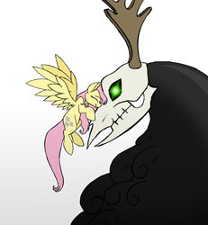 Size: 3600x3900 | Tagged: safe, artist:feather_bloom, fluttershy, pegasus, pony, g4, affection, colored sketch, glowing, glowing eyes, hug, nowhere king (centaurworld), simple background, sketch, skull, white background