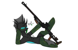 Size: 3232x2098 | Tagged: safe, artist:ashel_aras, oc, oc only, changeling, changeling oc, clothes, gun, heart, simple background, solo, stockings, thigh highs, transparent background, weapon