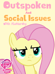 Size: 768x1024 | Tagged: safe, artist:edy_january, fluttershy, pegasus, pony, series:outpoken and social issues with fluttershy, flutter brutter, g4, my little pony: friendship is magic, gossip, parody, poster, serious, serious face, seriously, simple background, solo, yellow background