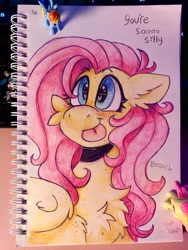 Size: 3024x4032 | Tagged: safe, artist:yumkandie, fluttershy, rainbow dash, pegasus, pony, g4, :p, blushing, eyebrows, female, figurine, floating heart, folded wings, heart, jewelry, lesbian, love, pencil drawing, scar, ship:flutterdash, shipping, silly, silly face, silly pony, smiling, solo focus, tongue out, traditional art, wings