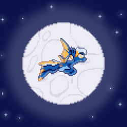 Size: 720x720 | Tagged: safe, artist:nitobit, oc, oc only, oc:moonlight wane, bat pony, claws, flying, full moon, male, moon, night, pale belly, pixel art, solo, stallion, stars