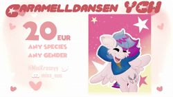 Size: 600x338 | Tagged: safe, artist:euspuche, oc, oc only, pegasus, animated, caramelldansen, commission, gif, pegasus oc, text, ych example, ych result, your character here
