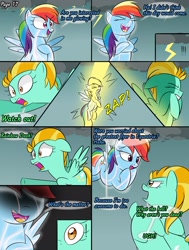 Size: 2000x2643 | Tagged: safe, artist:bestponies, lightning dust, rainbow dash, pegasus, pony, comic:nurses take over, g4, comic, comic panel, dialogue, female, high res, mare, open mouth, outdoors, overheal, speech bubble, tongue out, uvula