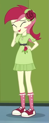 Size: 271x672 | Tagged: safe, screencap, roseluck, equestria girls, equestria girls specials, g4, my little pony equestria girls: better together, my little pony equestria girls: holidays unwrapped, o come all ye squashful, belt, clothes, cropped, cute, dress, flower, flower in hair, laughing, lockers, open mouth, open smile, outfit catalog, rosabetes, rose, shoes, smiling, sneakers, socks, solo
