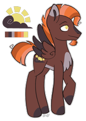 Size: 1583x2237 | Tagged: safe, artist:saltyspittoon, oc, oc only, pegasus, pony, beard, blaze (coat marking), chest fluff, coat markings, color palette, colored eartips, colored hooves, colored pinnae, colored wings, cutie mark, facial hair, facial markings, long legs, male, multicolored mane, multicolored tail, outline, pale belly, pegasus oc, profile, raised hoof, reference sheet, signature, simple background, smiling, solo, spread wings, standing, tail, transparent background, two toned wings, wings, yellow eyes