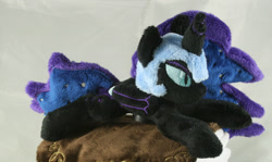 Size: 2513x1500 | Tagged: safe, artist:bastler, nightmare moon, alicorn, pony, g4, female, helmet, irl, mare, photo, plushie, solo