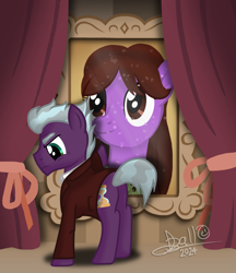 Size: 2683x3104 | Tagged: safe, artist:tidmouthmilk12, doctor whooves, time turner, earth pony, pony, g4, clara oswin oswald, clothes, crossover, curtains, doctor who, eyebrows, heaven sent, high res, jacket, painting, peter capaldi, ponified, sad, twelfth doctor