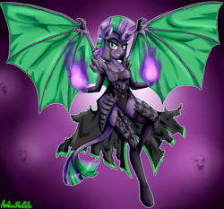 Size: 2694x2512 | Tagged: safe, artist:anibaruthecat, oc, oc only, oc:morning mist, changeling, hybrid, anthro, unguligrade anthro, armor, female, glowing hands, high res, leonine tail, magic, old art, parent:twilight sparkle, solo, tail