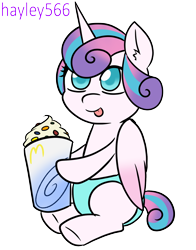 Size: 1302x1659 | Tagged: safe, artist:hayley566, princess flurry heart, alicorn, pony, g4, :p, baby, baby pony, commission, cute, diaper, female, filly, flurrybetes, foal, food, ice cream, mcdonald's, mcflurry, princess mcflurry, pun, simple background, sitting, solo, tongue out, transparent background