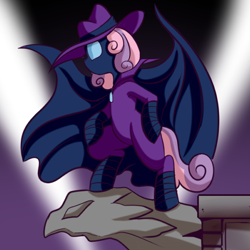 Size: 512x512 | Tagged: safe, artist:anibaruthecat, part of a set, mare do well, sweetie belle, gargoyle, pony, g4, bipedal, female, filly, foal, mask, old art, searchlight, solo, sweetie do well